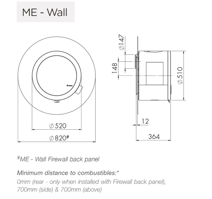 Nordpeis ME Wall Woodburner With Firewall Back Panel