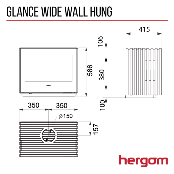 Hergom Glance Wide Wall Hung Woodburning Stove - Image 2