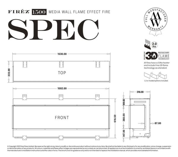 Firez 1500 Inset Electric Fire - Image 3