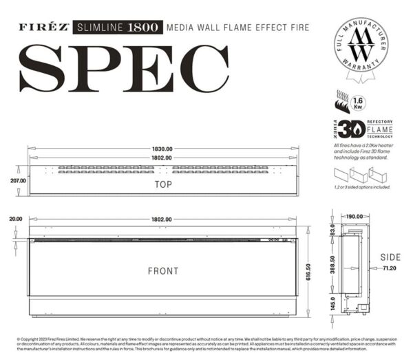 Firez 1800 Slimline Inset Electric Fire - Image 3
