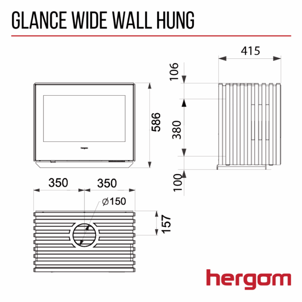 Hergom Glance Wide Wall Hung Woodburning Stove - Image 2