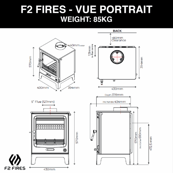 F2 Fires Vue Portrait Multifuel Stove - Image 2