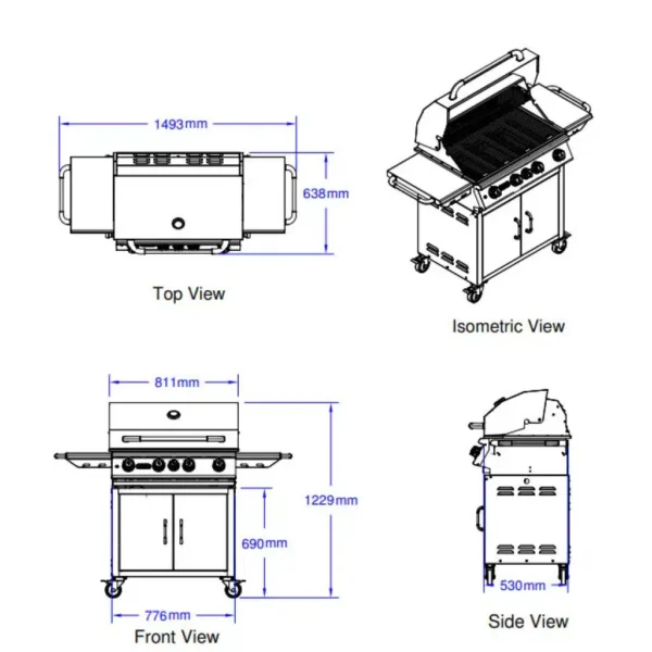 Bull Angus 80cm Grill Cart With Lights and Rotisserie - Image 4