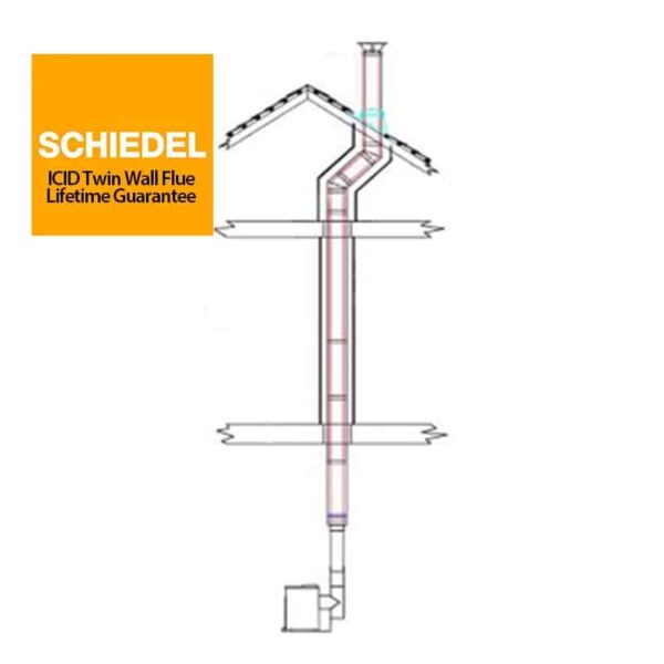 Internal House Twin Wall Rear Exit Chimney Flue System-6inch Black-Schiedel ICID-for Stoves with a 5inch Outlet