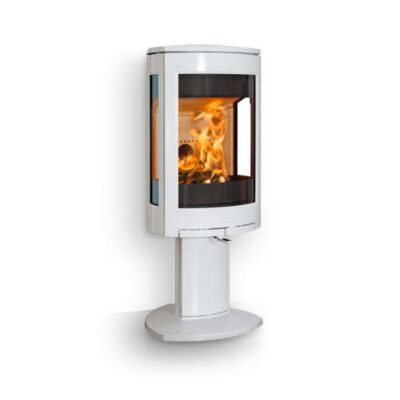 Jotul F373 V2 Advance Woodburner Linen Enamel With Pedestal And Side Windows