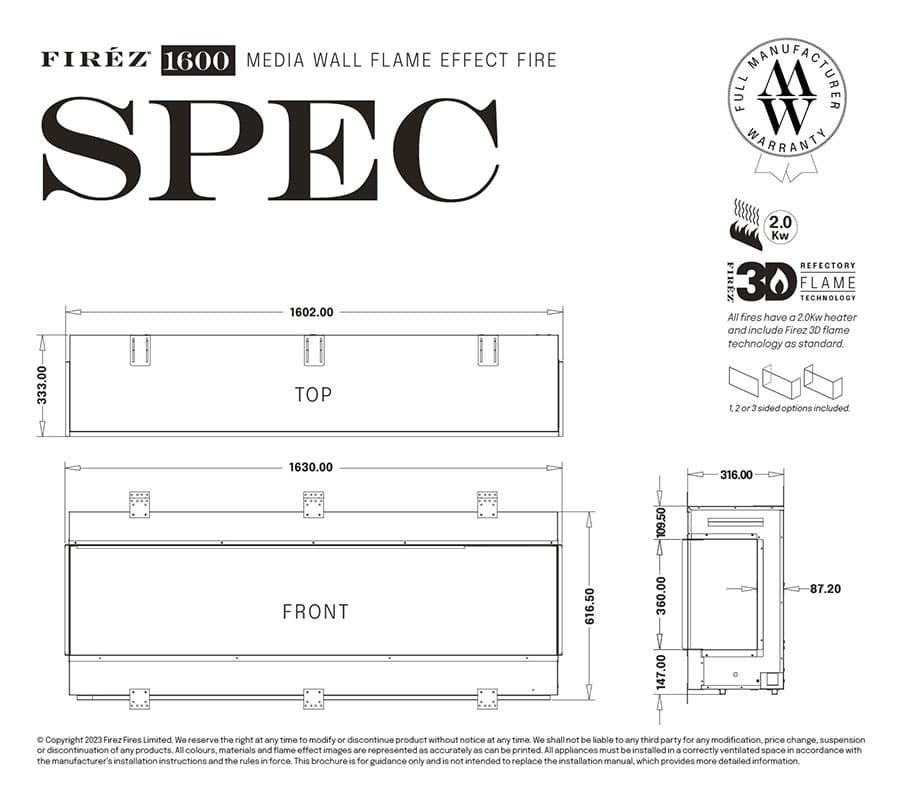 Firez 1600 Inset Electric Fire - Image 3