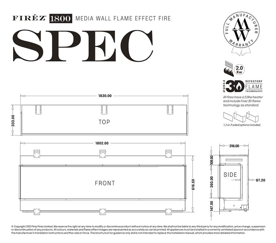 Firez 1800 Inset Electric Fire - Image 3