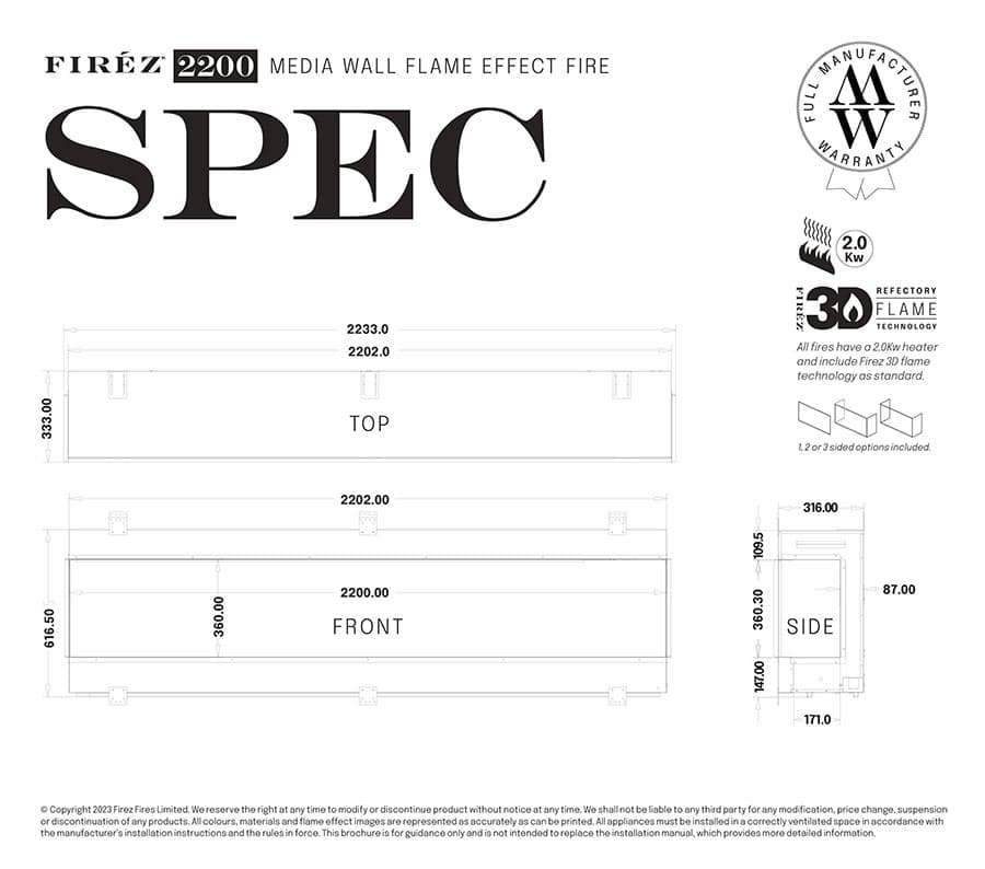 Firez 2200 Inset Electric Fire - Image 3