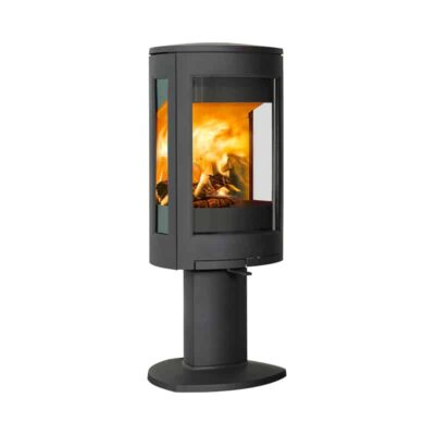 Jotul F373 V2 Advance Woodburning Stove Black With Pedestal And Side Windows