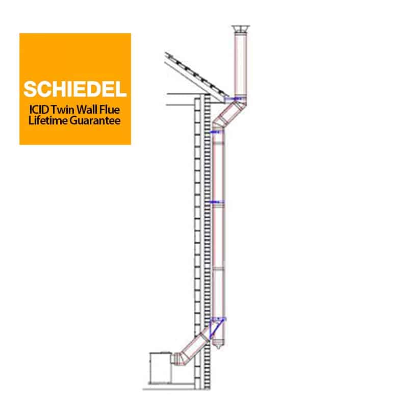 External House Twin Wall Rear Exit Chimney Flue System-6inch Stainless Steel-Schiedel ICID-for Stoves with a 6inch Outlet