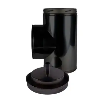 Schiedel 5" (125mm) Internal Diameter ICID Plus 90 Degree Tee With Drain Cap - Matt Black