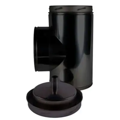 Schiedel 5" (125mm) Internal Diameter ICID Plus 90 Degree Tee With Drain Cap - Matt Black