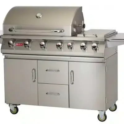 Bull 120cm 7 Burner Grill Cart with Lights and Rotisserie