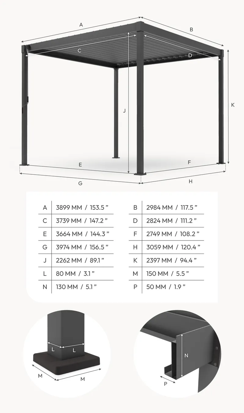 Nova - Luna Pergola - 4.0m x 3.0m Rectangular - Grey - Image 3
