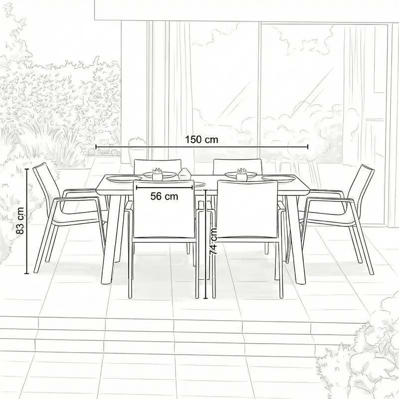 Nova - Phoenix 6 Seat Dining Set - 1.5m x 1.0m Rectangular Table - Image 3