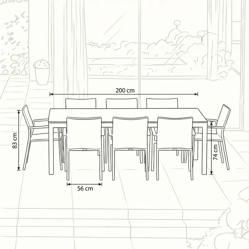 Nova - Phoenix 8 Seat Dining Set - 2.0m x 1.0m Rectangular Table - Image 3