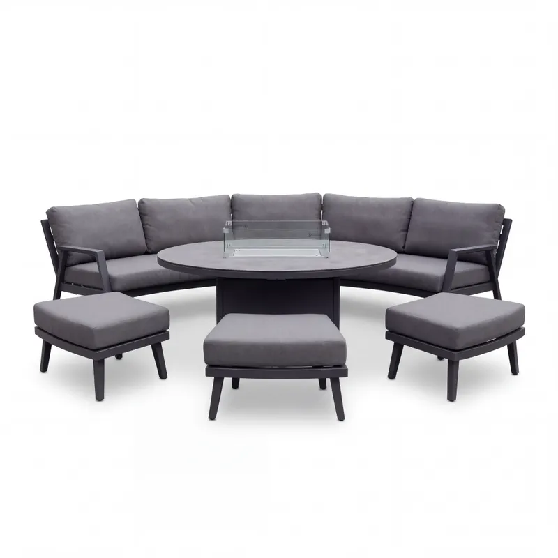 Nova - Phoenix Large Curved Sofa Dining Set with Oval Fire Pit - Image 4