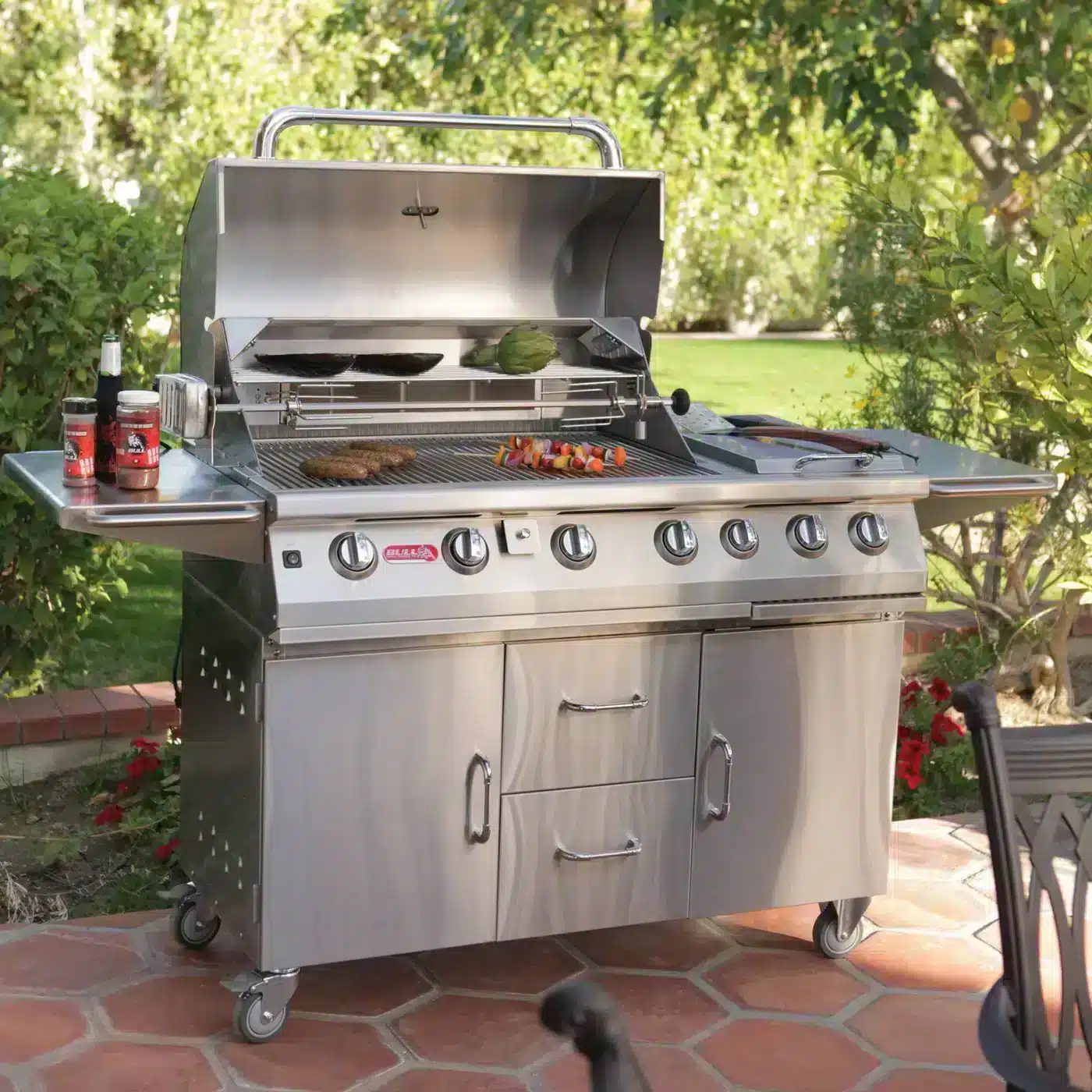 Bull 120cm 7 Burner Grill Cart with Lights and Rotisserie - Image 5